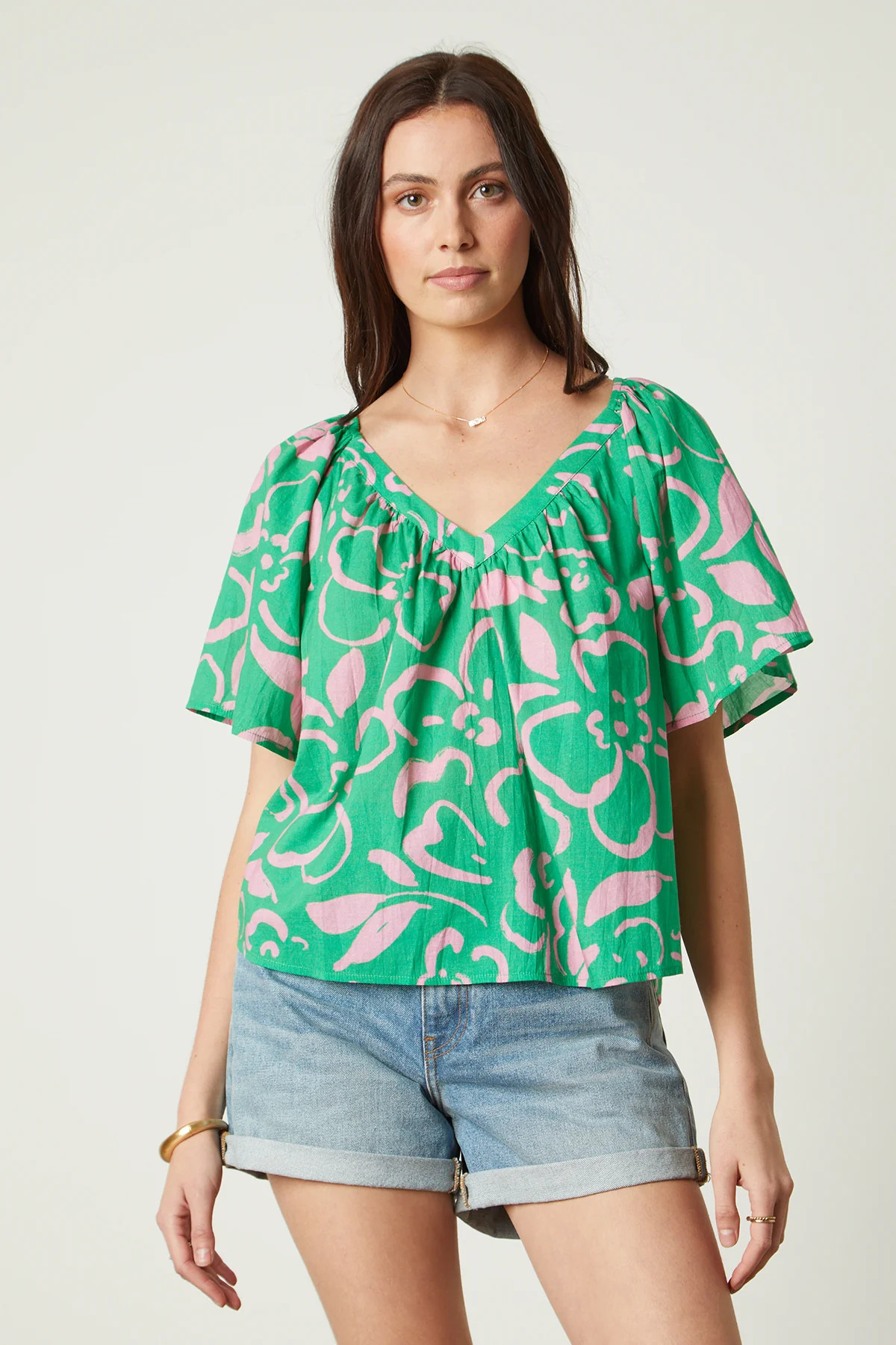 LILIANA PRINTED COTTON VOILE V-NECK TOP | Velvet by Graham & Spencer