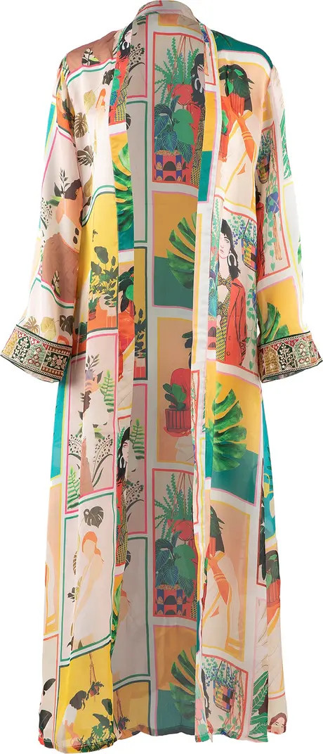 Mixed Graphic Print Open Front Satin Jacket | Nordstrom