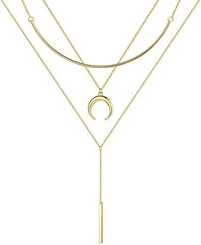 Turandoss Gold Layered Necklaces for Women - 14K Gold Plated Handmade Multilayer Bar Pearls Coin ... | Amazon (US)