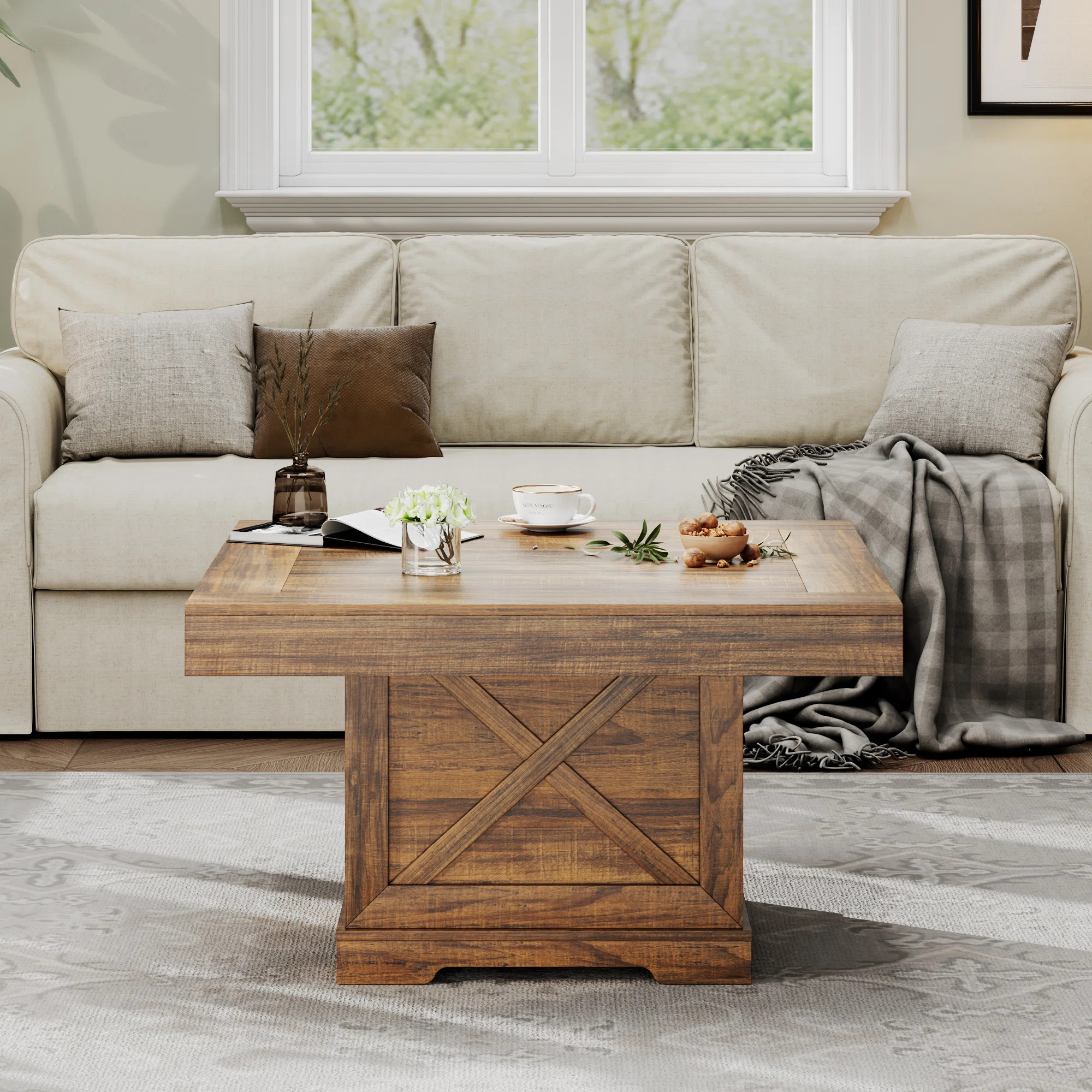 Gracie Oaks Square Rustic Wood Coffee Table With X-detail & Reviews - Wayfair Canada | Wayfair North America