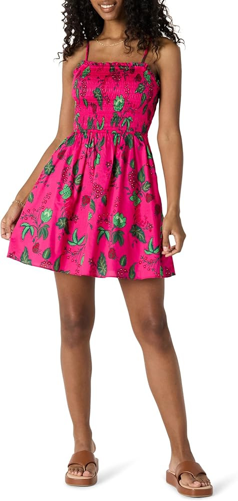 Amazon Essentials Women's Regular-Fit Cotton Sateen Smocked Bodice Short Dress | Amazon (US)