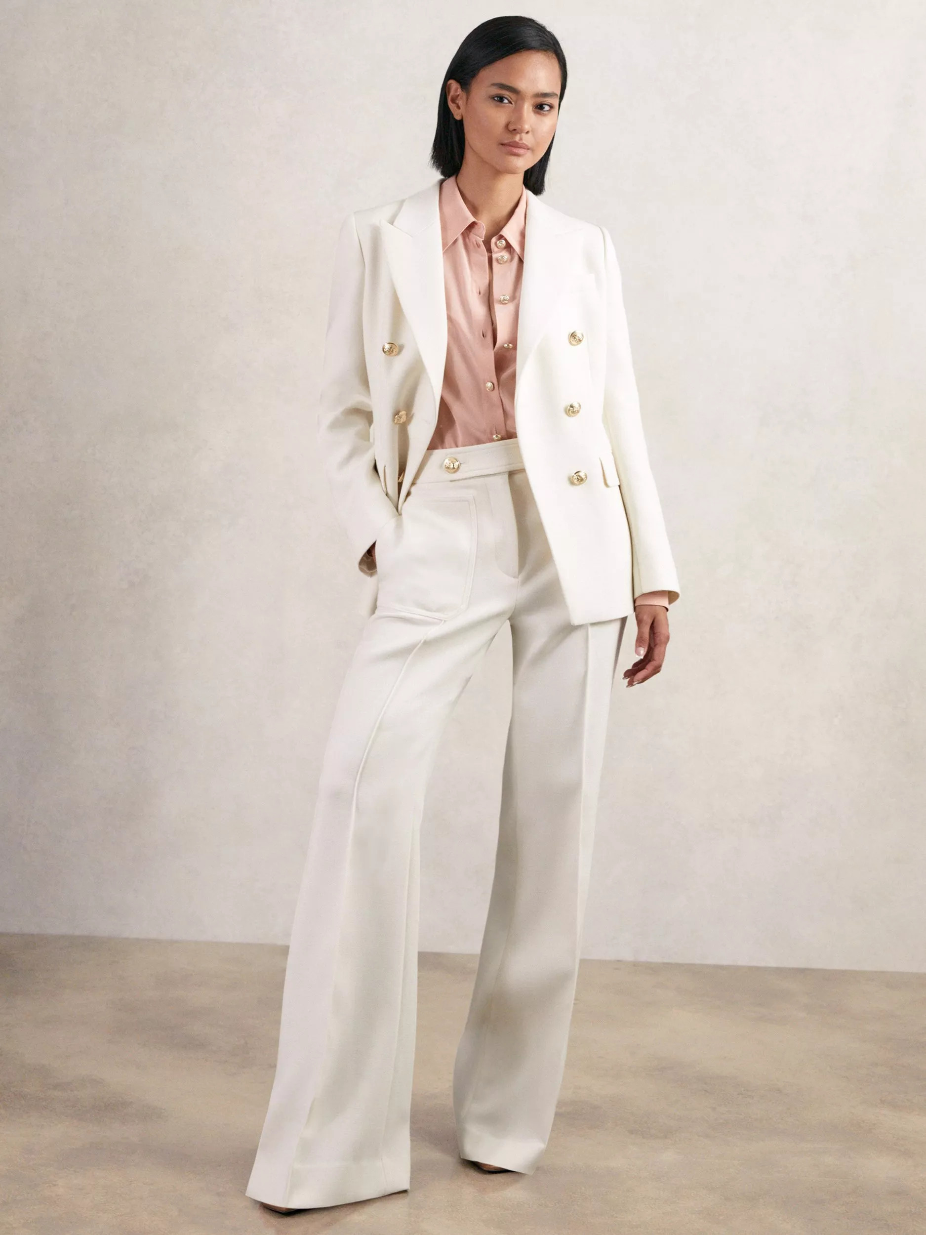 Reiss Lily Wool Blend Double-Breasted Twill Suit Blazer, White | John Lewis (UK)
