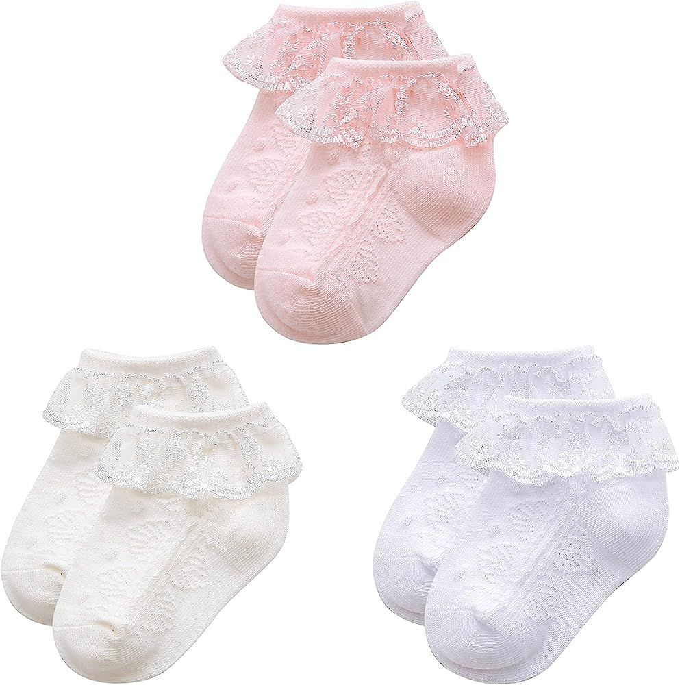 Durio Baby Girl Socks Super Soft Baby Ruffle Socks Lace Socks for Baby Girls Cute Baby Girl Ruffl... | Amazon (US)