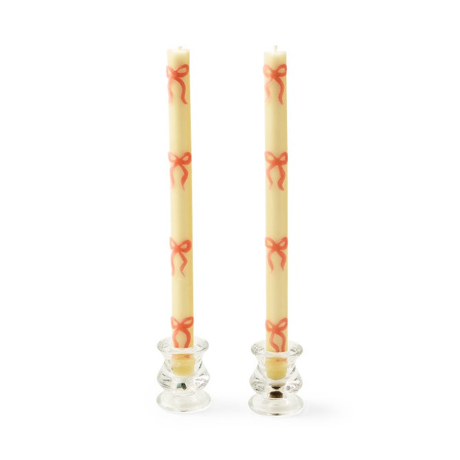Pink Bow Dinner Candles, Set of 2 | MacKenzie-Childs