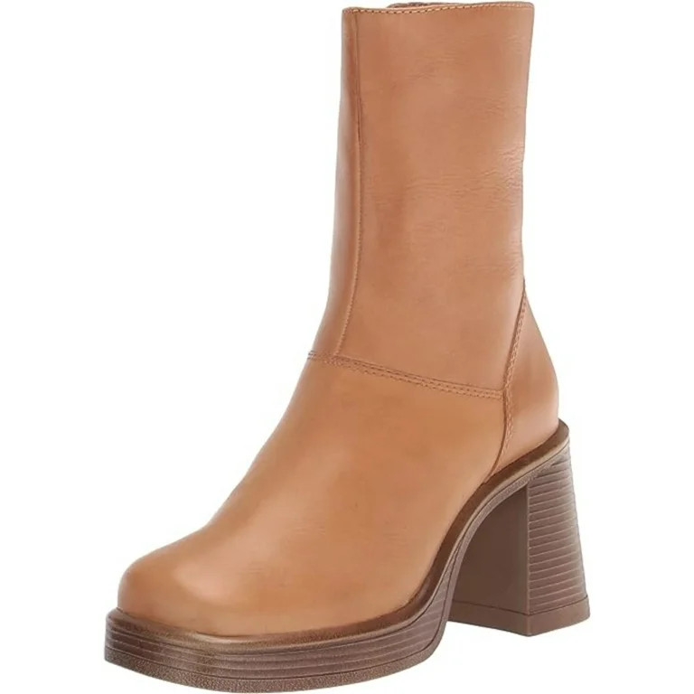 STEVE MADDEN Womens Beige 1" Platform Padded Goring Fantsie Square Toe Block Heel Zip-Up Leather ... | Walmart (US)