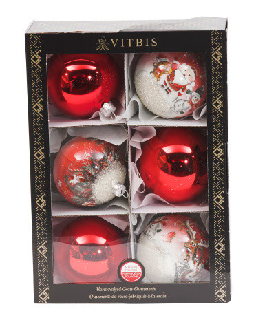 Made In Poland Set Of 6 3in Glass Ornaments With Winter Scene | TJ Maxx