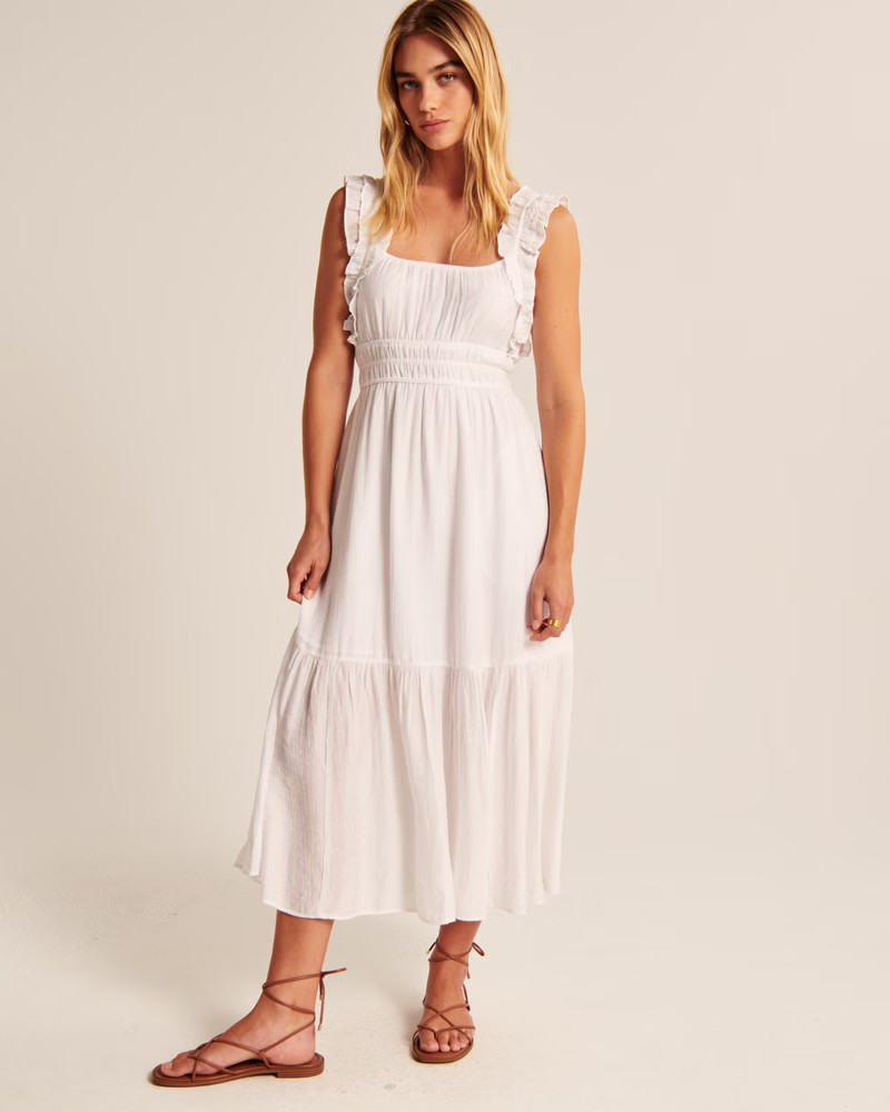 Ruffle Strap Textured Maxi Dress | Abercrombie & Fitch (US)