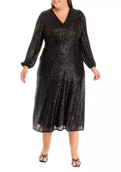 THE LIMITED Plus Size V-Neck Midi Sequin Dress | Belk