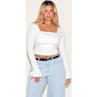 Shape White Super Soft Scoop Neck Ruched Bust Long Sleeve Top | PrettyLittleThing US