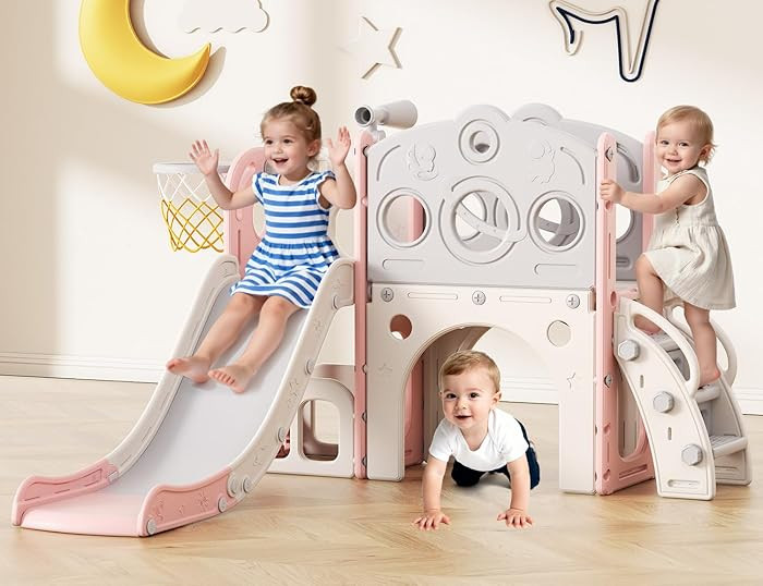 Babytronic Toddler Slide, 8 in 1 Kids Slide with Basketball Hoop, Telescope and Climber, Baby Sli... | Amazon (US)