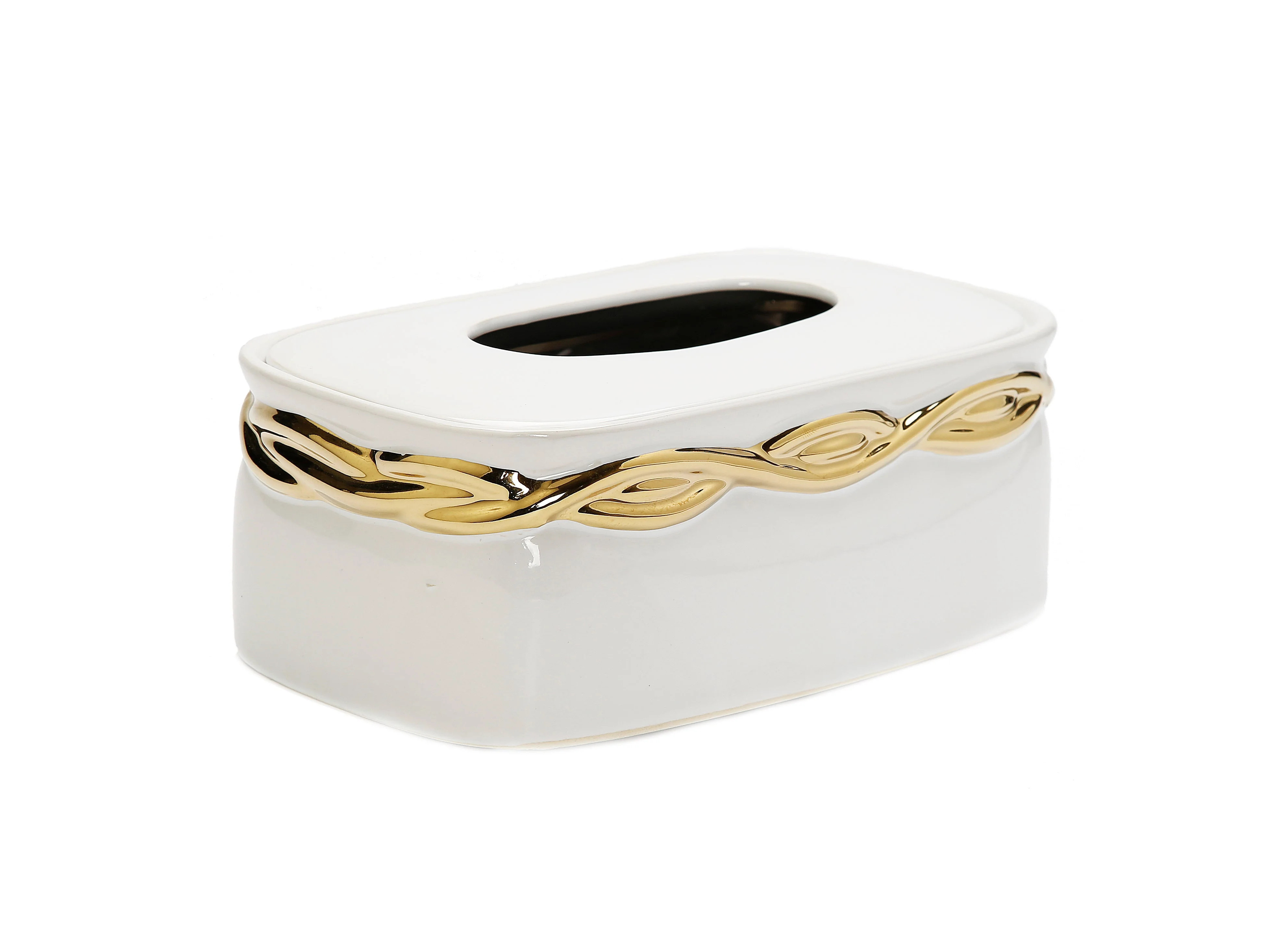 White Tissue Box with Gold Design | Shop Simon