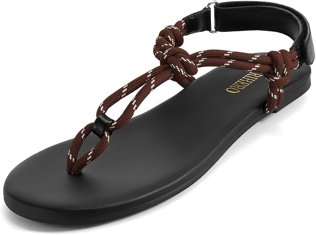 Rihero Rope Thong Sandals for Women Ankle Strap Slip On Comfortable Beach Flat Sandals | Amazon (US)