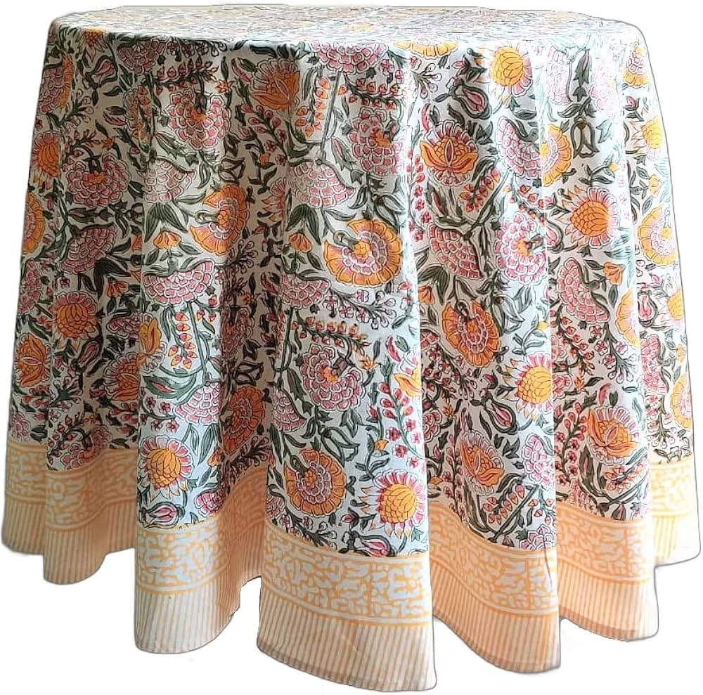 ATOSII Clover Yellow 100% Cotton Round Tablecloth, Handblock Print Floral Table Cloth for Kitchen... | Amazon (US)