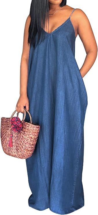 SeNight Womens Casual Maxi Dresses Summer Sexy Stripe Sleeveless Plus Size Loose Long Floor Lengt... | Amazon (US)