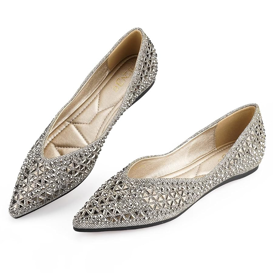Flats Shoes Women Rhinestone Pointed Head Ballet Flats Comfortable Soft Memory Foam Insole Flat S... | Amazon (US)
