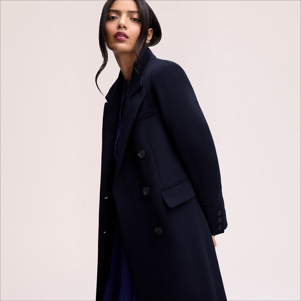 Double Breasted Twill Wool Coat | Sam Edelman