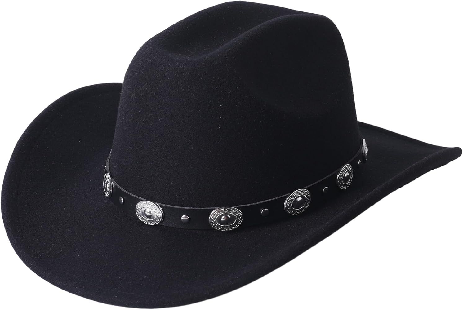 Lanzom Women Men Felt Wide Brim Western Cowboy Hats Belt Buckle Panama Hat Fit Size 6 8/7-7 1/4 | Amazon (US)