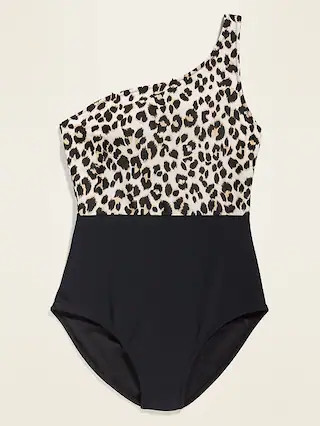 One-Shoulder Print/Color-Block One-Piece Swimsuit for Women | Old Navy (US)