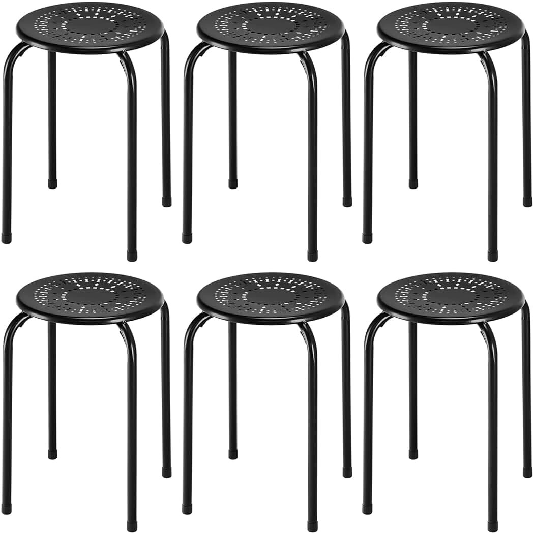 COSTWAY 6-Pack Steel Stack Stools, 17.5-Inch Height Portable Stackable Backless School Stools with Daisy Design, Round Classroom Decoration Stools Set of 6 for Kids Children Students, Black | Amazon (US)