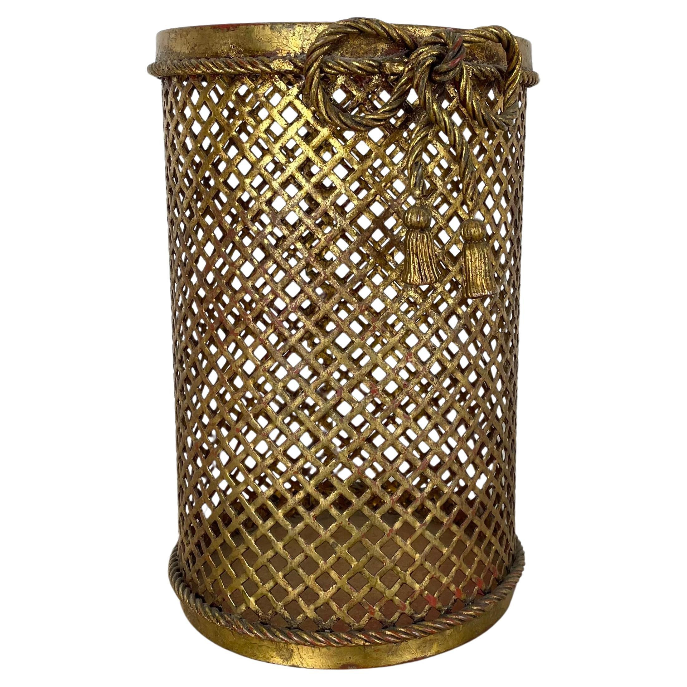 Hollywood Regency Gilded Waste Paper Basket by Li Puma, Firenze, Italy, 1950s | 1stDibs