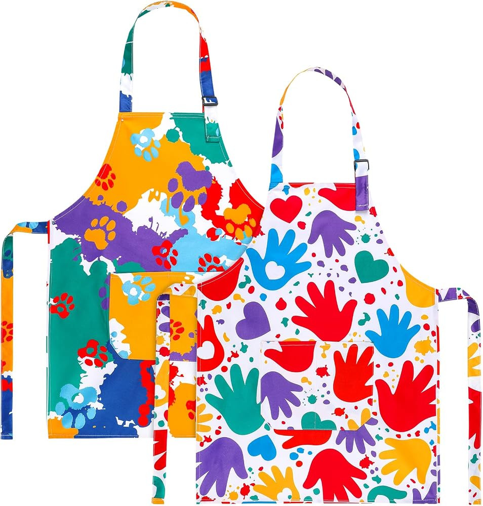 2 Pack Kids Apron, Cute Cooking Aprons, Waterproof Art Apron with Pockets, Toddler Painting Artis... | Amazon (US)