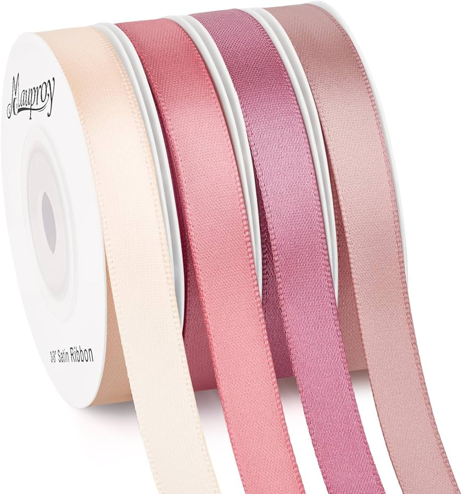 3/8 Inch Dusty Rose Satin Ribbon, 4 Rolls Total 40 Yards, Double Faced Mixed Rose Thin Fabric Rib... | Amazon (US)