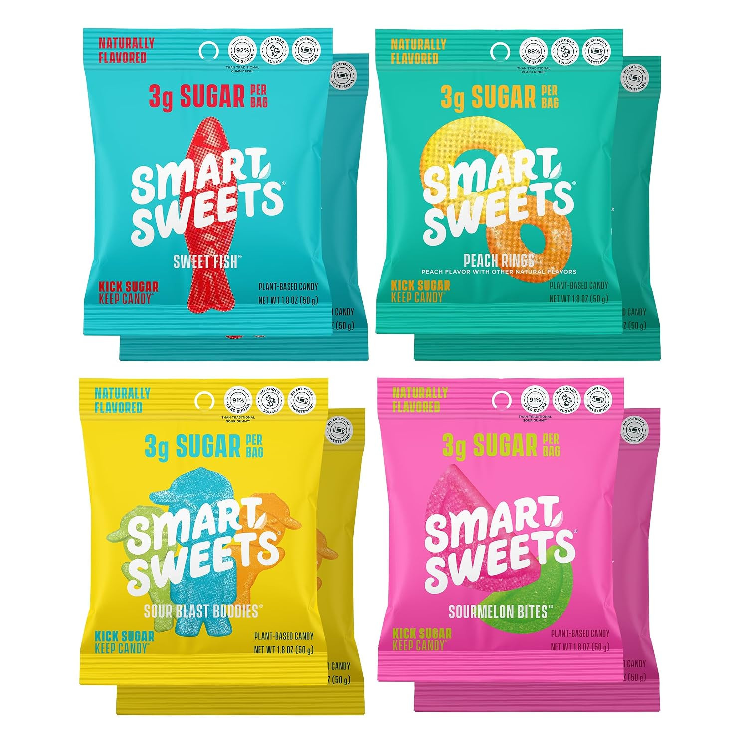 SmartSweets Variety Pack, Low Sugar Gummy Candy, 1.8oz Bags, 8 Pack | Amazon (US)