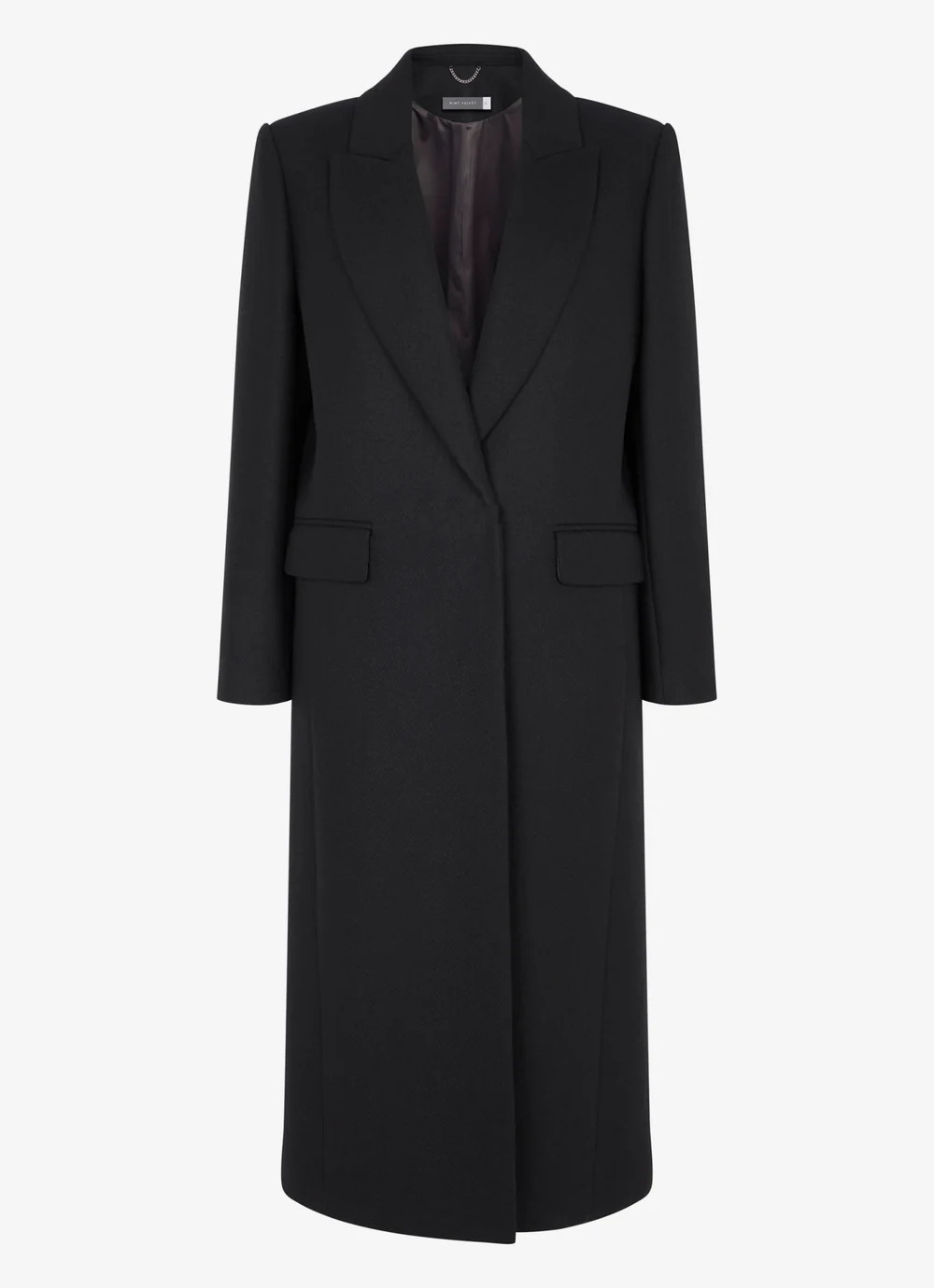 Black Wool Blend Long Coat | Mint Velvet