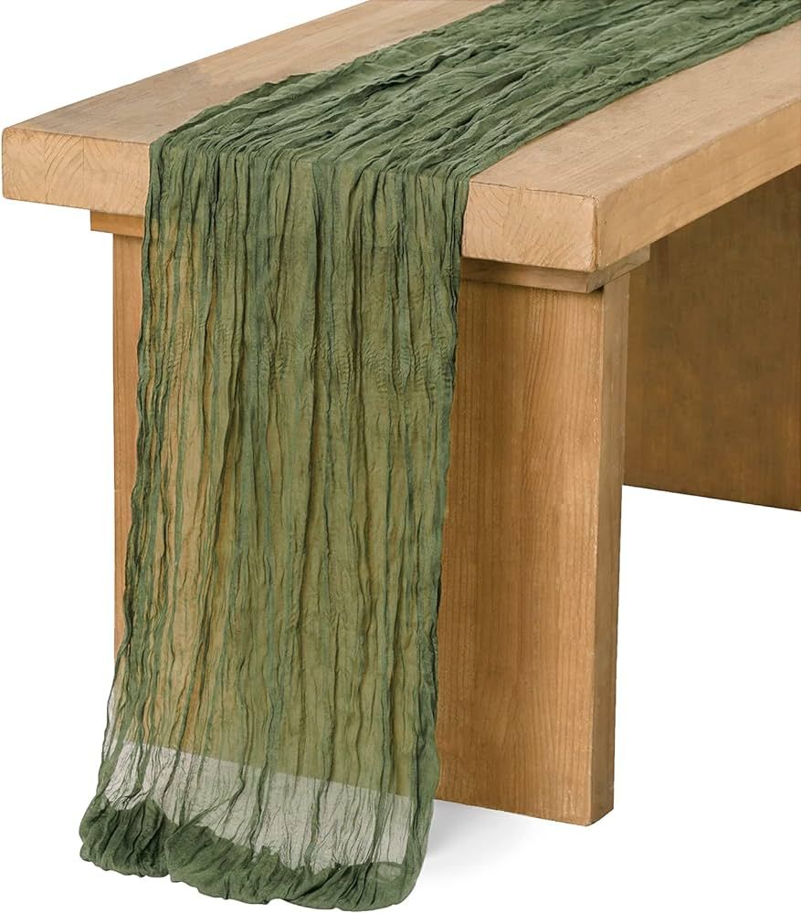 Ling's Moment 10Ft x 35" Wide Moss Green Gauze Semi-Sheer Table Runner Cheesecloth Tablecloth for... | Amazon (US)