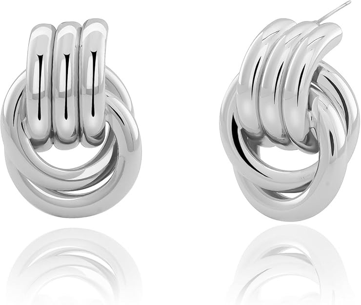 Chunky Small Knot Earrings for Women 14K Gold Silver Plated Geometric Dangle Drop Hoop Stud Daint... | Amazon (US)