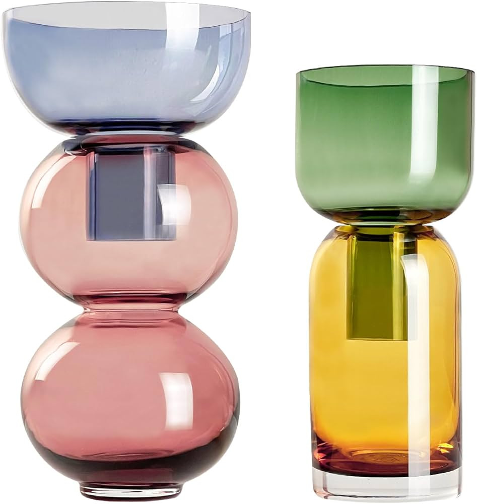 Cloudnola Reversible Glass Flower Vase and Bud Vase Set of 2, Pink & Blue and Green & Yellow, Ide... | Amazon (US)