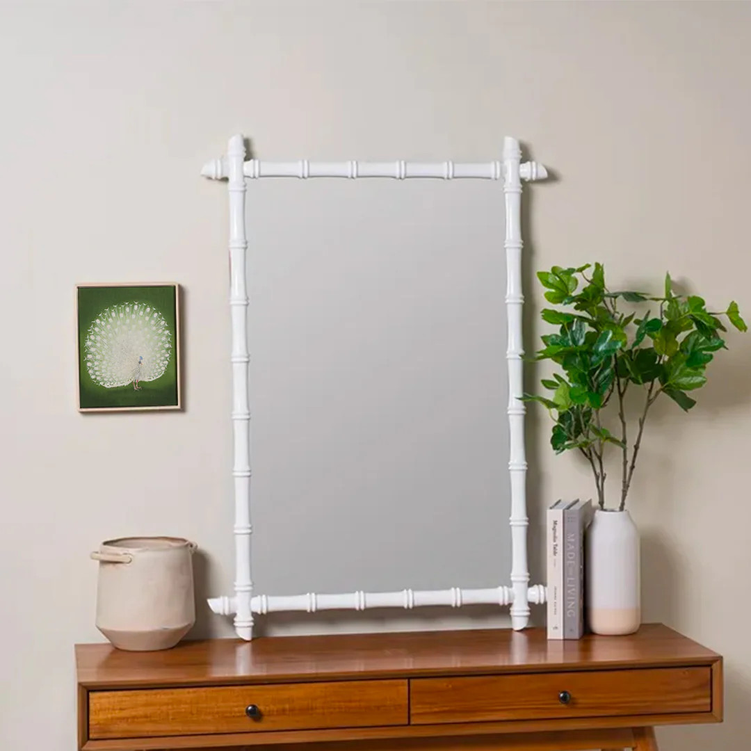 Newberry | 28x40 Glossy White Faux Bamboo Designer mirror | Urban Garden Prints