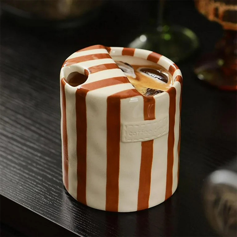 European Vintage Striped Ceramic Coffee Mug, 10oz Double-Wall Porcelain Cup for Hot Drinks | Walmart (US)