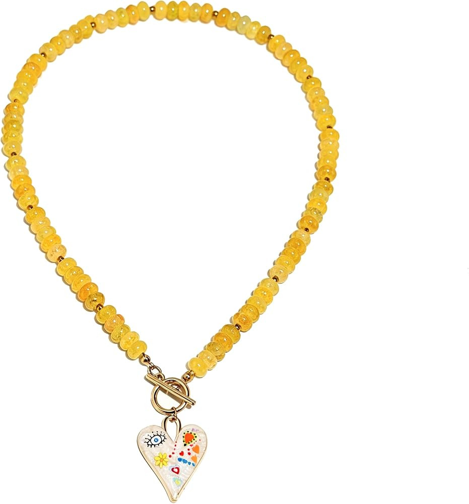 Chunky Heart Necklaces for Women Resin Beaded Gold Heart Color Statement Necklace Trendy Acrylic ... | Amazon (US)