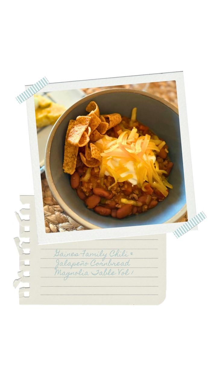 Some dinners deserve their own soundtrack and last weekend’s was courtesy of my Instagram friend @officialrollingblue￼, who turned Beck’s Loser into the ultimate kitchen anthem: “So what I’m hungry for is some dinner, baby …so why not some chili?”

Inspired by Julie & Julia, I’m cooking my way through Magnolia Table Volumes 1, 2, and 3. I’m calling it The Jeanie Jo & Joanna Project. Recipes 90 and 91 are Gaines Family Chili and Jalapeño Cornbread — and here’s how they turned out.

The chili was hearty, smoky, and rich; the kind that warms more than your hands. The cornbread was golden and buttery, the jalapeños adding just enough attitude. And that final swirl of sour cream? It landed right on beat. Together they hit every note of comfort, a dinner duet worth dancing to.

366 recipes to go!

Gracefully yours,
🫶🏻 Jeanie Jo

#LTKHome #LTKSeasonal