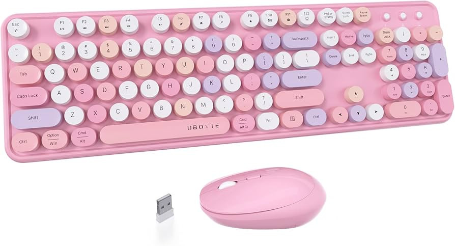 UBOTIE Colorful Computer Wireless Keyboard Mice Combo, Retro Typewriter Flexible Keys Office Full... | Amazon (US)