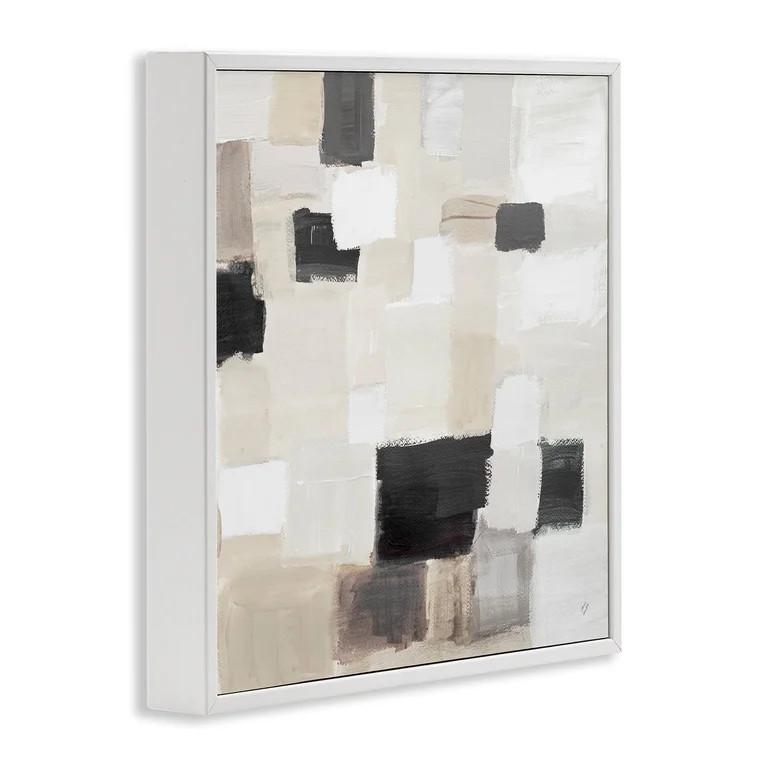 Stupell Industries Natural Square Patchwork Abstract Painting White Framed Art Print Wall Art, 17... | Walmart (US)