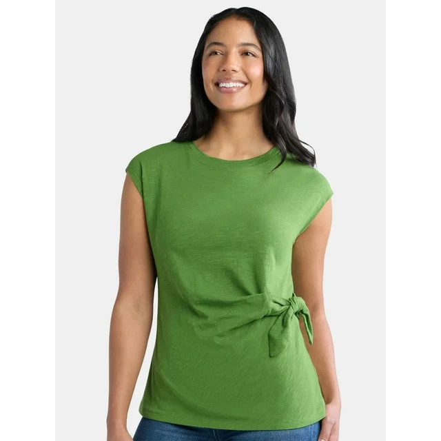 Time and Tru Women's Cotton Side Tie Top, Sizes XS-XXXL | Walmart (US)