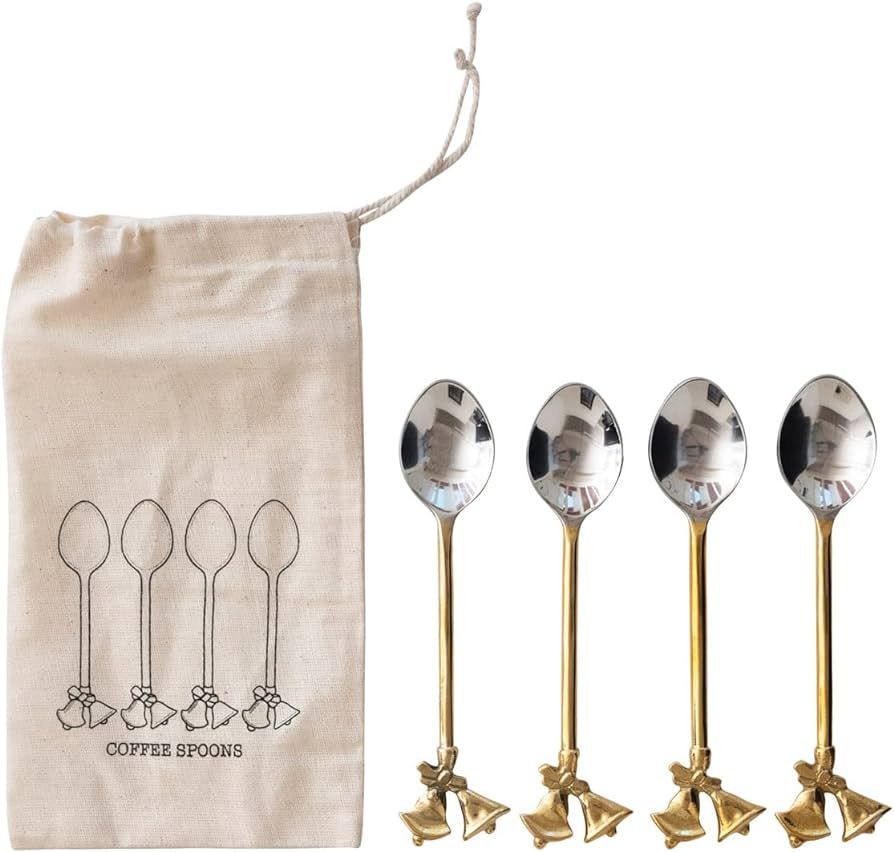 Creative Co-Op Stainless Steel and Brass Spoons with Gold Finish Bell Handles, Set of 4 in Printe... | Amazon (US)