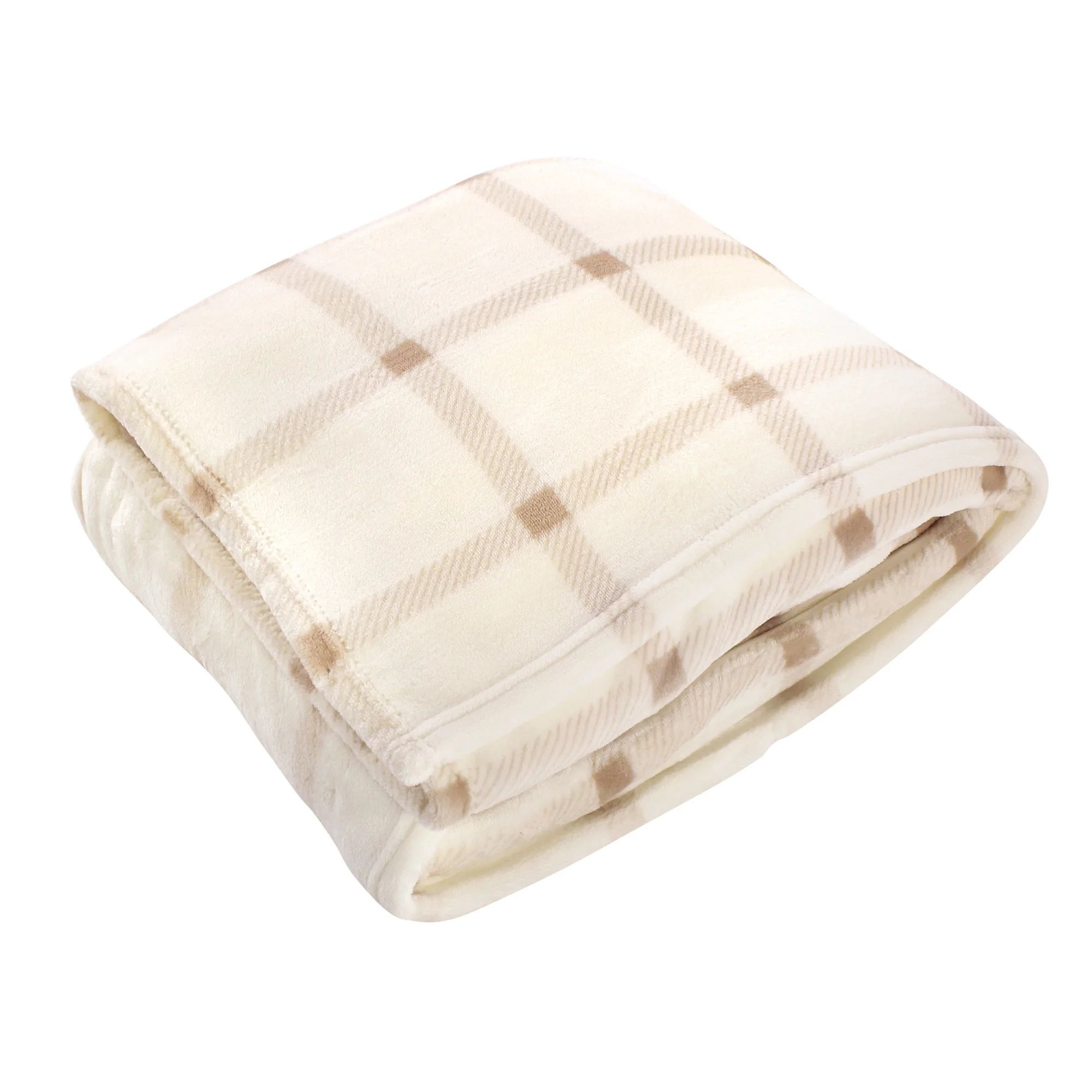 Hudson Home Collection Men and Women Silky Plush Blanket, Tan Plaid Fleece, 90X90 In. (Full Queen... | Walmart (US)