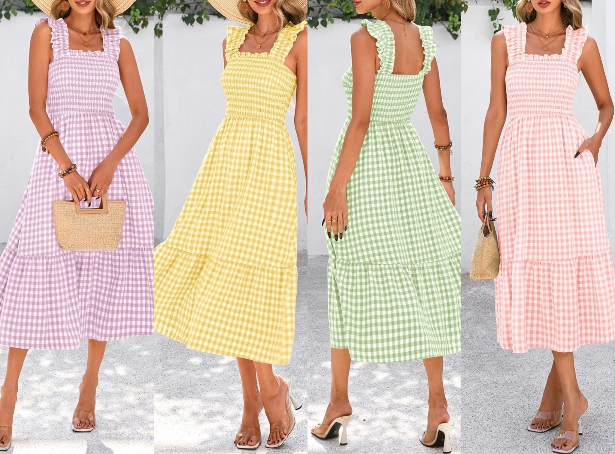 Womens Summer Dress Casual Square Neck Ruffle Strap Gingham Smocked Midi Flowy A Line Beach Vacation Sun Dresses

#LTKSeasonal #LTKWedding #LTKootd