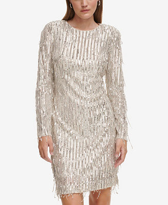 Petite Jewel Neck Sequin Cocktail Dress | Macy's