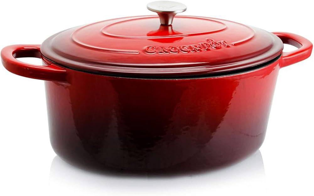 Crock-Pot Artisan Oval Enameled Cast Iron Dutch Oven, 7-Quart, Scarlet Red | Amazon (US)