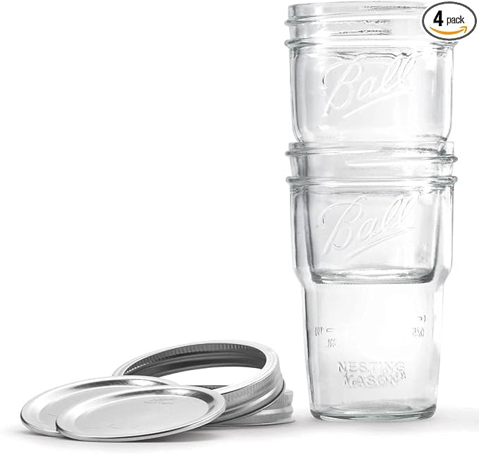 Ball Glass Nesting Mason Jars with Lids & Bands, Wide Mouth, Pint Size (Pack of 4) | Amazon (US)