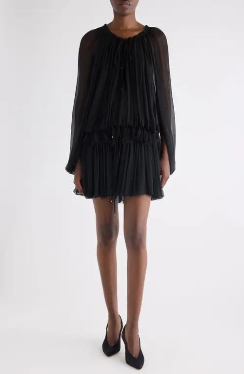 Chloé Long Sleeve Organic Silk Muslin Cape Minidress in Black at Nordstrom, Size 4 Us | Nordstrom