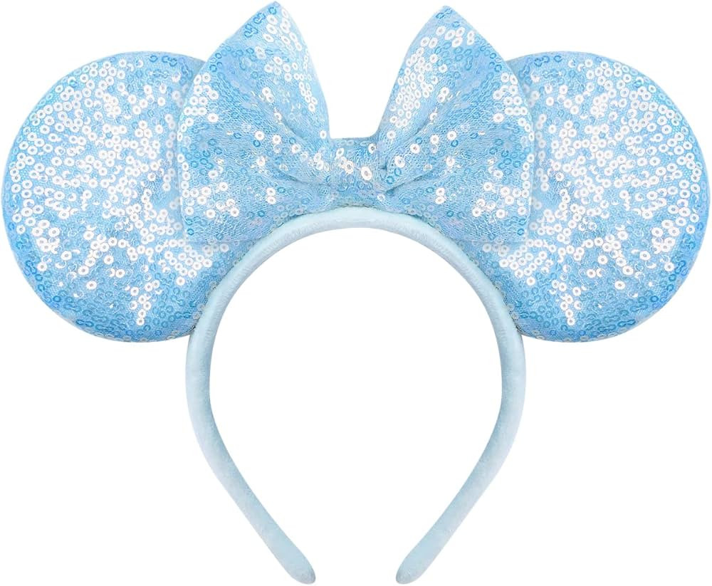 Blue Minnie Ears Headband,Blue Mouse Ears Bow Headband, Sequin Rose Gold Pink Mouse Ears Headband... | Amazon (US)