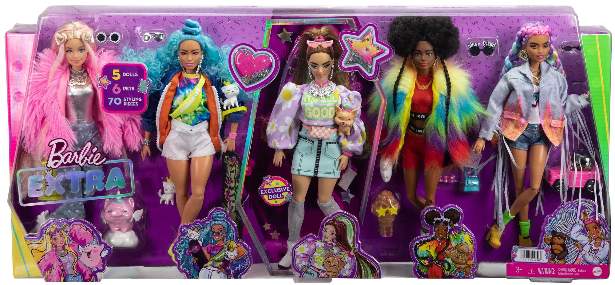Barbie Extra 5-Doll Set with 6 Pets & 70 Styling Pieces for Kids 3 Years Old & Up - Walmart.com | Walmart (US)