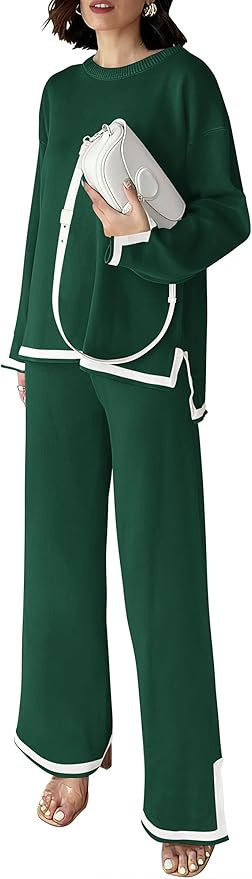 PRETTYGARDEN Women's 2 Piece Knit Sweater Set Casual Long Sleeve Pullover Wide Leg Pants Sweatsui... | Amazon (US)