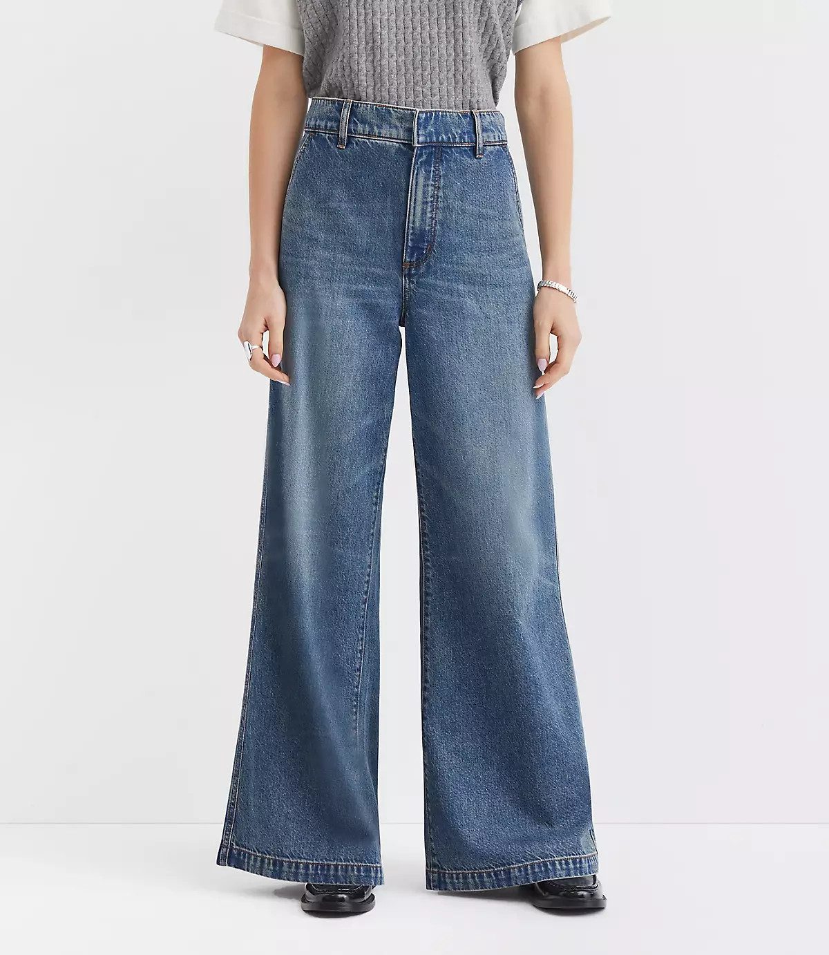 High Rise Trouser Jeans in Authentic Vintage Mid Wash | LOFT