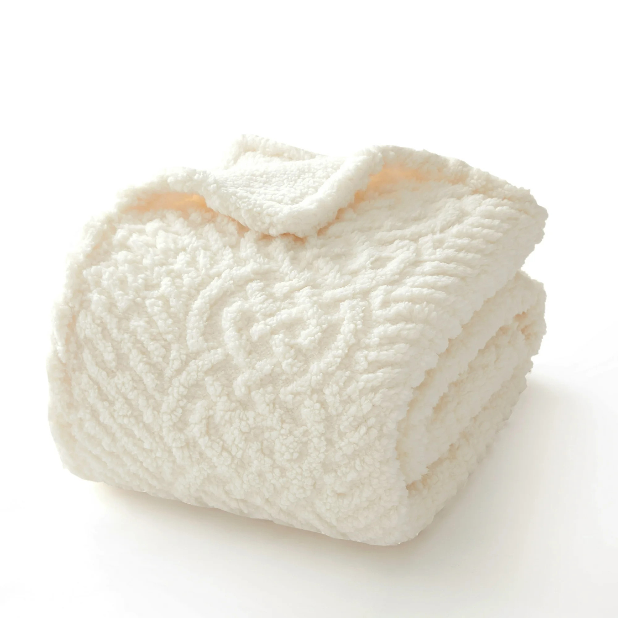 Dearfoams Embossed Sherpa with Solid Sherpa Reverse Throw, Ivory | Walmart (US)
